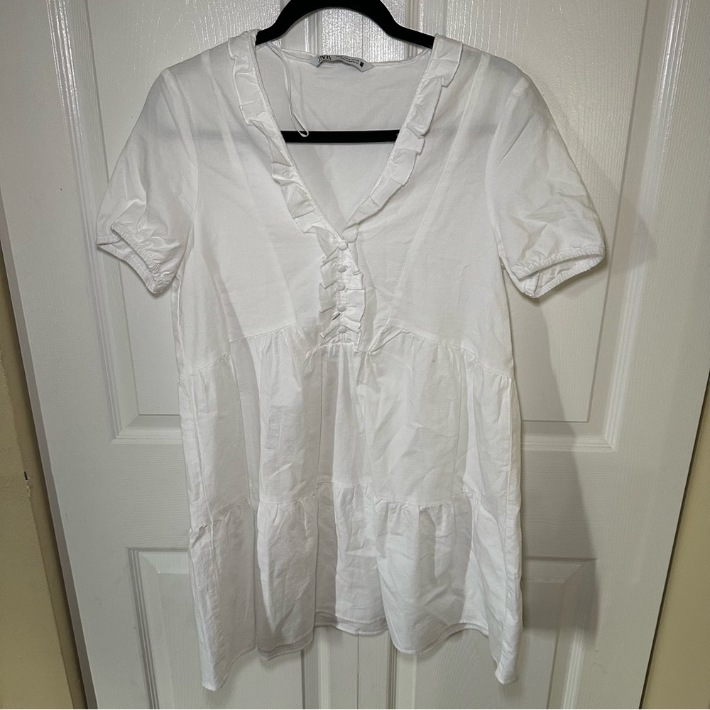 Zara White mini dress with ruffles